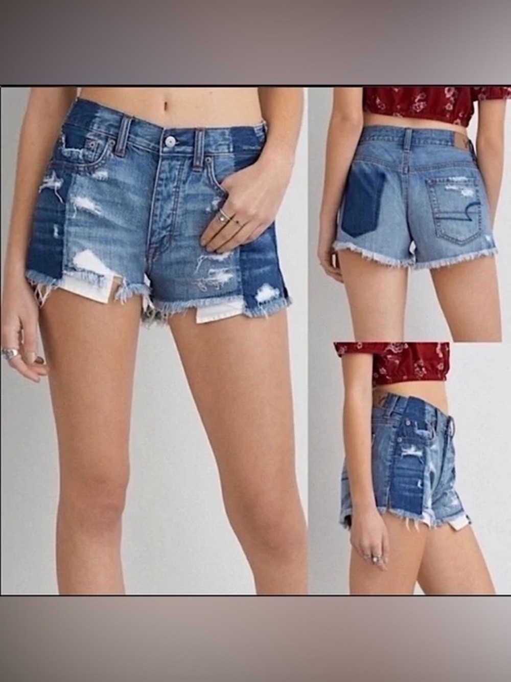 American Eagle Vintage High Rise Festival Two Tone Distessed Shorts Size 2 26